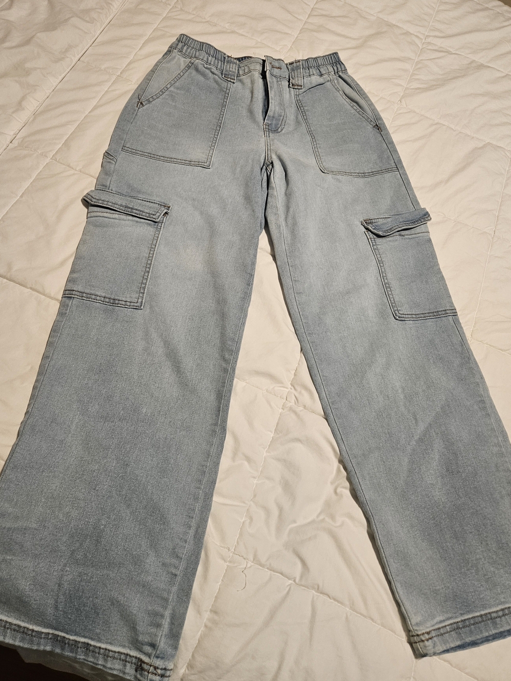 Almost Famous Light Blue Relaxed Cargo Jeans for Men